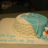 Little Boy Baby Shower Cake This was very cute with the fondant teddy bear, but the bassinet was a disappointment to me. I shaped a piece of fondant to be rounded to...