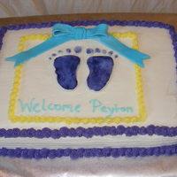 Baby Shower 1/4 Sheet Inspiration came from CC member. Fondant feet (painted w/ icing color & lemon extract) and bow.