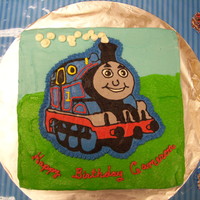 Thomas The Tank Engine All buttercream with FBCT Thomas - cake was white chocolate swirled with strawberry, with white chocolate strawberry mousse.