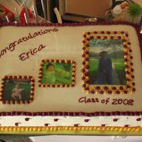 Graduation Cake 12x18 2 layer cake - half chocolate, half yellow cake with buttercream icing. Edible images (first time I put them on myself). I know there...