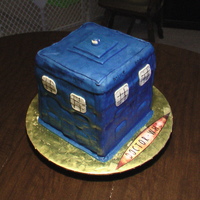 Tardis For Doctor Who fans, this was a 3D cake of the Tardis! I used MMF, colored blue and painted with blue dust & clear vanilla.