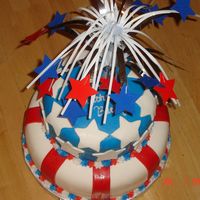 4Th Of July Cake fondant covered cakes. Decoration on top is a table decoration pushed through top cake.