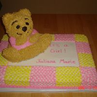 Winnie The Pooh Baby Shower Cake used bear cake pan for pooh. did quilted pattern for cake. big thank you to cc for helping with cake pattern!