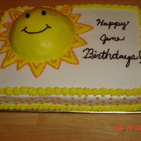Sunshine Birthday Cake I do a cake a month for a local nursing home for bdays. This was Junes. Its a 1/4 sheet with 1/2 sports ball cake. All covered in bc. It...