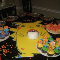 Pokemon Ball And Cupcakes This was a 4' Pikachu board with a pokeball smash cake and 3 dozen cupcakes. buttercream icing with sugar sprinkles on chocolate cake...