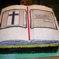 Youth Celebration bible cake made of chocolate with buttercream frostingbottom layer yellow-with chocolate fondant