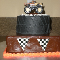 Monster Truck Birthday Cake This was for my son's 4th birthday. He's so into Monster trucks, it's unreal! Cake is lemon with raspberry filling. Brown...