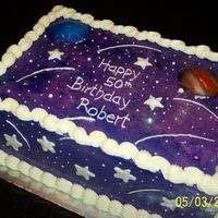 Jupiter And Neptune Birthday Cake 9x13 white cake with mocha buttercream; airbrushed; planets are edible images