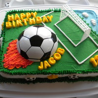 Soccer Fun It is a marble cake with bc icing. I did use a plastic soccer ball and net to save time!