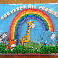 God Keeps His Promises BC icing; color flow animals w/Chocolate letters; not really a birthday cake, made it for Easter.