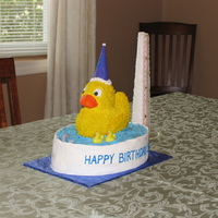 Rubber Duck In Tub Fondant tub, buttercream duck, ice cream cone hat