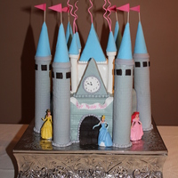 Cinderella's Castle Hex & Square cakes covered in fondant with rct pillars & tower to resemble Cinderella's Castle at Disney.
