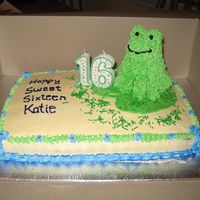 Frog Cake The frog on the cake was actually a small 3D teddybear tilted so the teddy ears become the frog eyes, the legs in front were added for...