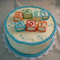 Baby Boy Shower Cake Buttercream icing. Blocks were made from cupcakes (cut into square shapes and frosted).