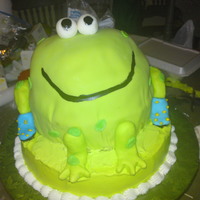 Froggie Froggie cake for a baby boy's 1st B-day, chocolate cake covered w/fondant...Smash cake- giant cupcake