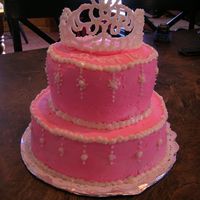 Pink Tiara Cake royal icing tiara on top 2 tier buttercream cake pink