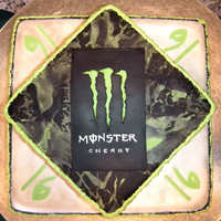 Monster Energy Drink Themed Cake MMF with chocolate drip-border.