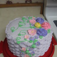 Basketweave/with Roses This cake was decorated by my 14 year old niece at her cake decorating class. She did an awesome job!!!