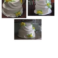 Draped Fondant With Yellow Roses Cake made in Fondant Draping class. Cake is styrofoam for practice, covered entirely in fondant with fondant accents.