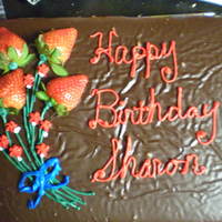 Strawberries Galore Dark chocolate cake with strawberry filling and topped with a chocolate gnache.