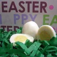 Easter "eggs" These were made with the cake ball recipe concept using white cake and butter cake then coated with white chocolate.