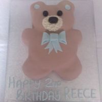Teddy Bear Cake sponge cake with jam and buttercream filling. cake was carved from a square cake and padded out a bit for the tum. fondant icing and...
