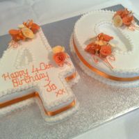 Forty Cake this cake was made for my cousins birthday. both cakes are chocolate with chocolate buttercream and fondant icing. roses were made from...