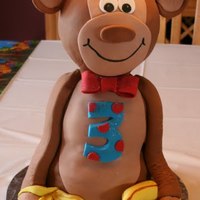 Monkey Business Birthday Sculpted Monkey Cake, Stryrofoam head, Cake body with fondant accents.