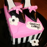 Pink Black Shoes And Shoe Box Pink and Black shoe box with gumpaste shoes, fondant accents and hand painting.