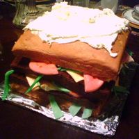 Hamburger Please!!! I created cake for a co-worker who craved Hambgurgers all the time. This is basic yellow cake- three layers. I used rolled fondant to make...