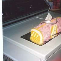 Girls Gym Bag - Bithday Cake I was asked at the last minute to do this cake. It a sponge cake jelly roll filled with rasberry and creamcheese filling. It was delicious...