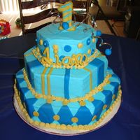 1St Birthday This is my first 3 tiered cake. buttercream with fondant accents