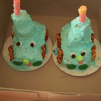 Twin Thomas Cakes My four year old twin grandchildren made these thomas the train twin cakes. They love to make cakes
