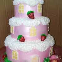Strawberry Shortcake double stacked 2" tiers strawberry w/creamcheese filling (per customer request), covered in choco-pan fondant and buttercream.... Had...