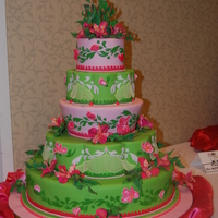 Wassa Cake Show Entry 2010 I did this cake for the Washington state sugar artists cake show. Brush embroidered bas relief flowers and appliqu&eacute; leaves on...