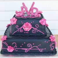 Pink And Black Bridal Shower This was a cake requested for a bridal shower. It's covered in black fondant over buttercream icing and decorated with royal icing and...