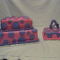 York, Pa Birthday Parties Birthday Cake for a 2 year old, two tiers with a smaller cake just for Ava. Pink and Purple with Polka Dots!