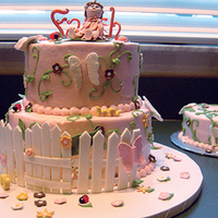 Buttefly Garden And Smash Cakes Customer asked for a Butterfly Garden cake. She also showed me her daughter's dress and so I made the fairy for the top of the cake....