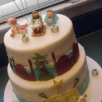 Happy Birthday Jesus Cake Inside is chocolate, strawberry and white versions of WASC. Then buttercream to fill and cover, then MMF. Details in MMF and gumpaste....