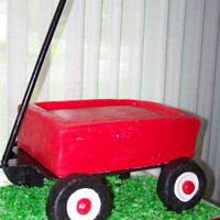 Little Red Wagon For a baby shower. Wheels are made from rice crispy treats.