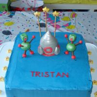 Rocketship Alien Robot My first original idea. 10x10 cake. Gumpaste freehand. Used mold for stars. I had a lot more ideas, but ran out of time. Robots were...