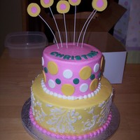 Pink And Yellow The lady this is for sent me a picture of the design she wanted. Its buttercream background, fondant accents on the top tier, buttercream...