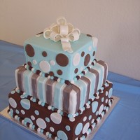 Blue And Brown Baby Shower This cake was alot of firsts for me. My first three tier. My first time using luster dust. My first time making a fondant/gum paste loop...