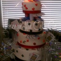 21St Birthday Cake MMF vanilla cake w/ buttercreme. 21st birthday blackjack theme. Sugar card suit accents. Poker Chip risers.