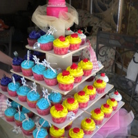 Disney Princess Themed Cupcake Tower Disney princess party. Belle in yellow, Ariel in purple, Cinderrella in light blue and snow white in white. With her favorite princess...