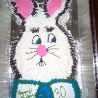 Easter/birthday Cake I made this bunny cake from two round cake pans. One was the head and the other one cut to make ears and a bow tie. It was my boyfriend&#...