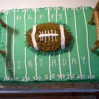 Football Birthday Cake Chocolate cake with butter cream frosting. I used a small easter egg pan for the football and pretzels for the goal posts.