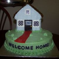 Home Sweet Home This was done for a housewarming party, wilton stand up house pan on a 12 inch round, all the colors were copied from the new home, thanks...