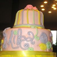 Mika's Whimsical Birthday Cake Close up of the cake. You can clearly see my mistakes. I tried to cover the bumps and tears with decorations,Mika is my niece. A 9"...