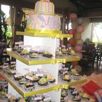 Mika's Whimsical Birthday Cake Mika is my niece. A 9" and 5" round chocolate cake, ganache filled and frosted and covered with fondant. The ganache wouldn'...